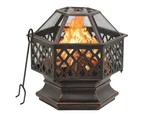 Outdoor Fire Pit Steel With Cover Poker Patio Garden  Fireplace Firepit 62x54cm