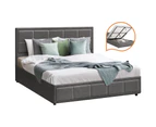 Oikiture Bed Frame Double Size Gas Lift Storage Base Fabric Grey