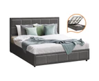 Oikiture Bed Frame King Size Gas Lift Storage Base Fabric Grey