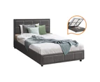 Oikiture Bed Frame King Single Gas Lift Storage Base Fabric Grey