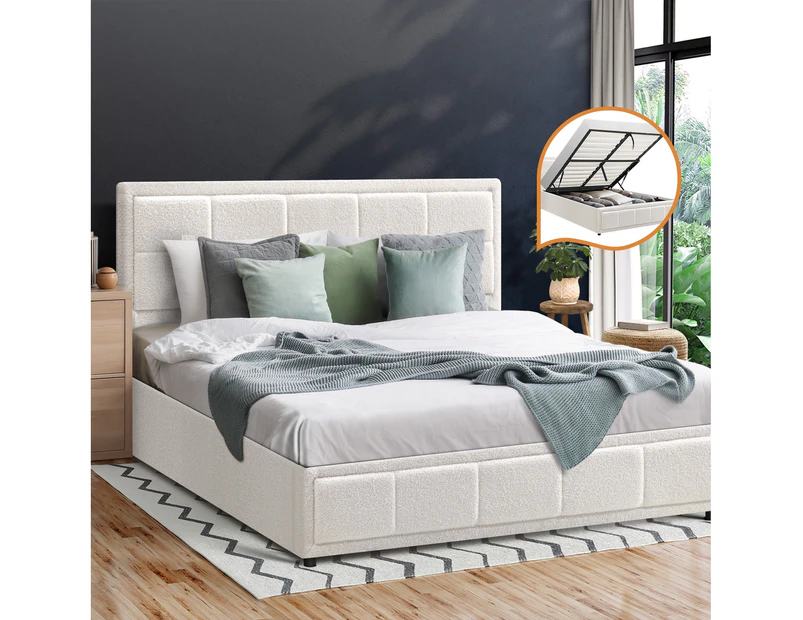 Oikiture Bed Frame Queen Size Gas Lift White BOSS