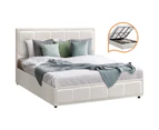 Oikiture Bed Frame King Size Gas Lift Storage Bed Platform Boucle White