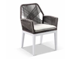 Outdoor Hugo Outdoor Aluminium And Rope Dining Chair - Outdoor Chairs - White w/ Walnut Rope & Beige Cushion
