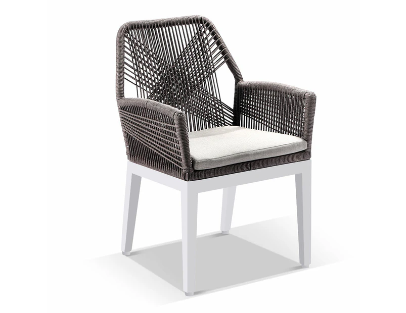 Outdoor Hugo Outdoor Aluminium And Rope Dining Chair - Outdoor Chairs - White w/ Walnut Rope & Beige Cushion