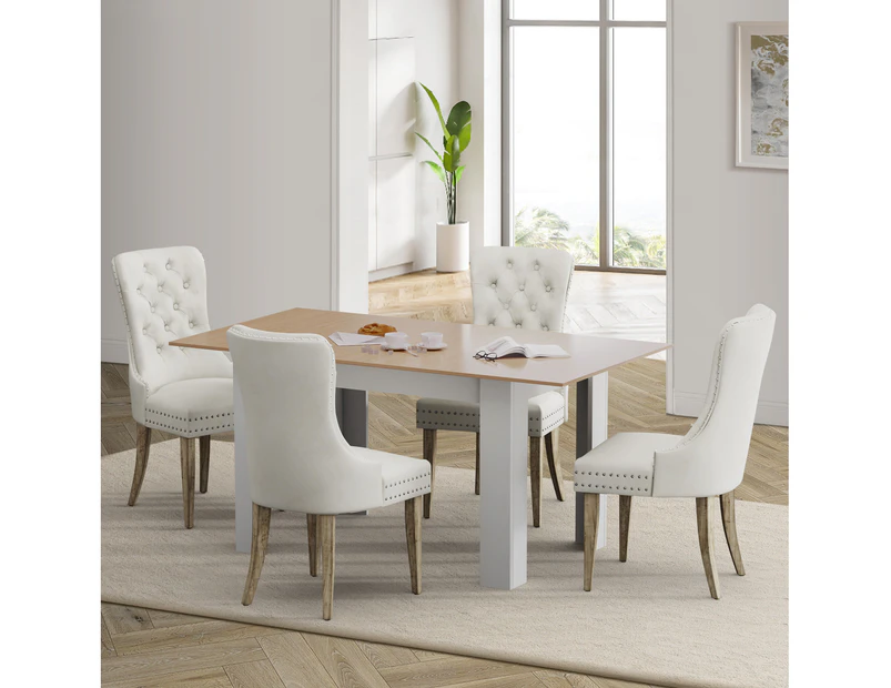 Oikiture 160cm Extendable Dining Table with 4PCS Dining Chairs Velvet Beige