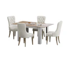 Oikiture 160cm Extendable Dining Table with 4PCS Dining Chairs Velvet Beige