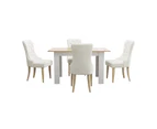 Oikiture 160cm Extendable Dining Table with 4PCS Dining Chairs Velvet Beige