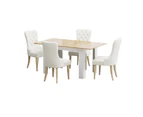 Oikiture 160cm Extendable Dining Table with 4PCS Dining Chairs Velvet Beige