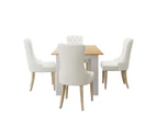 Oikiture 160cm Extendable Dining Table with 4PCS Dining Chairs Velvet Beige