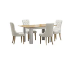 Oikiture 160cm Extendable Dining Table with 4PCS Dining Chairs Velvet Beige