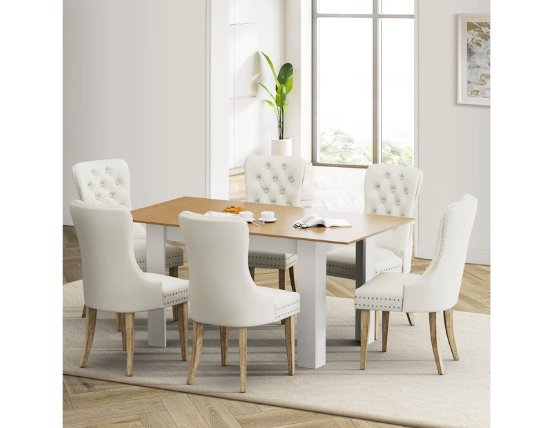 Oikiture 160cm Extendable Dining Table with 6PCS Dining Chairs Velvet Beige