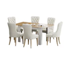 Oikiture 160cm Extendable Dining Table with 6PCS Dining Chairs Velvet Beige