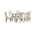 Oikiture 160cm Extendable Dining Table with 6PCS Dining Chairs Velvet Beige