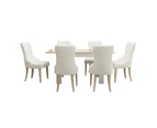 Oikiture 160cm Extendable Dining Table with 6PCS Dining Chairs Velvet Beige