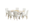 Oikiture 160cm Extendable Dining Table with 6PCS Dining Chairs Velvet Beige