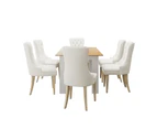 Oikiture 160cm Extendable Dining Table with 6PCS Dining Chairs Velvet Beige