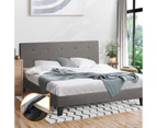 Oikiture Bed Frame Double Size Bed Platform Wooden Fabric Grey