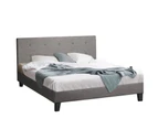 Oikiture Bed Frame Double Size Bed Platform Wooden Fabric Grey