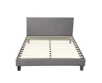 Oikiture Bed Frame Double Size Bed Platform Wooden Fabric Grey