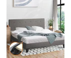 Oikiture Bed Frame King Size Bed Platform Wooden Fabric Grey