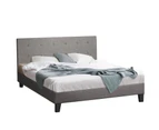 Oikiture Bed Frame King Size Bed Platform Wooden Fabric Grey