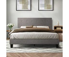 Oikiture Bed Frame King Size Bed Platform Wooden Fabric Grey