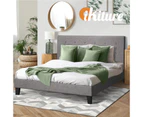 Oikiture Bed Frame King Size Bed Platform Wooden Fabric Grey