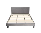 Oikiture Bed Frame King Size Bed Platform Wooden Fabric Grey