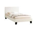 Oikiture Bed Frame Single Size Bed Platform White Boucle