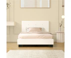 Oikiture Bed Frame Single Size Bed Platform White Boucle