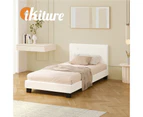 Oikiture Bed Frame Single Size Bed Platform White Boucle