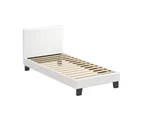 Oikiture Bed Frame Single Size Bed Platform White Boucle