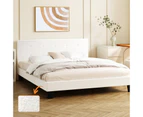 Oikiture Bed Frame Double Size Bed Platform White Boucle