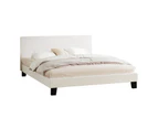 Oikiture Bed Frame Double Size Bed Platform White Boucle