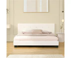 Oikiture Bed Frame Double Size Bed Platform White Boucle