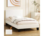 Oikiture Bed Frame King Single Bed Platform White Boucle