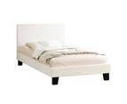 Oikiture Bed Frame King Single Bed Platform White Boucle