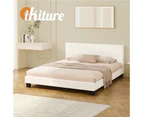 Oikiture Bed Frame Double Size Bed Platform White Boucle