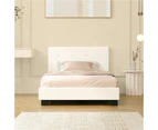 Oikiture Bed Frame King Single Bed Platform White Boucle