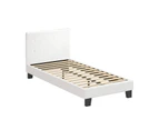 Oikiture Bed Frame King Single Bed Platform White Boucle