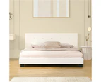 Oikiture Bed Frame Queen Size Bed Platform White Boucle