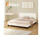 Oikiture Bed Frame Queen Size Bed Platform White Boucle