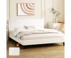 Oikiture Bed Frame King Size Bed Platform White Boucle