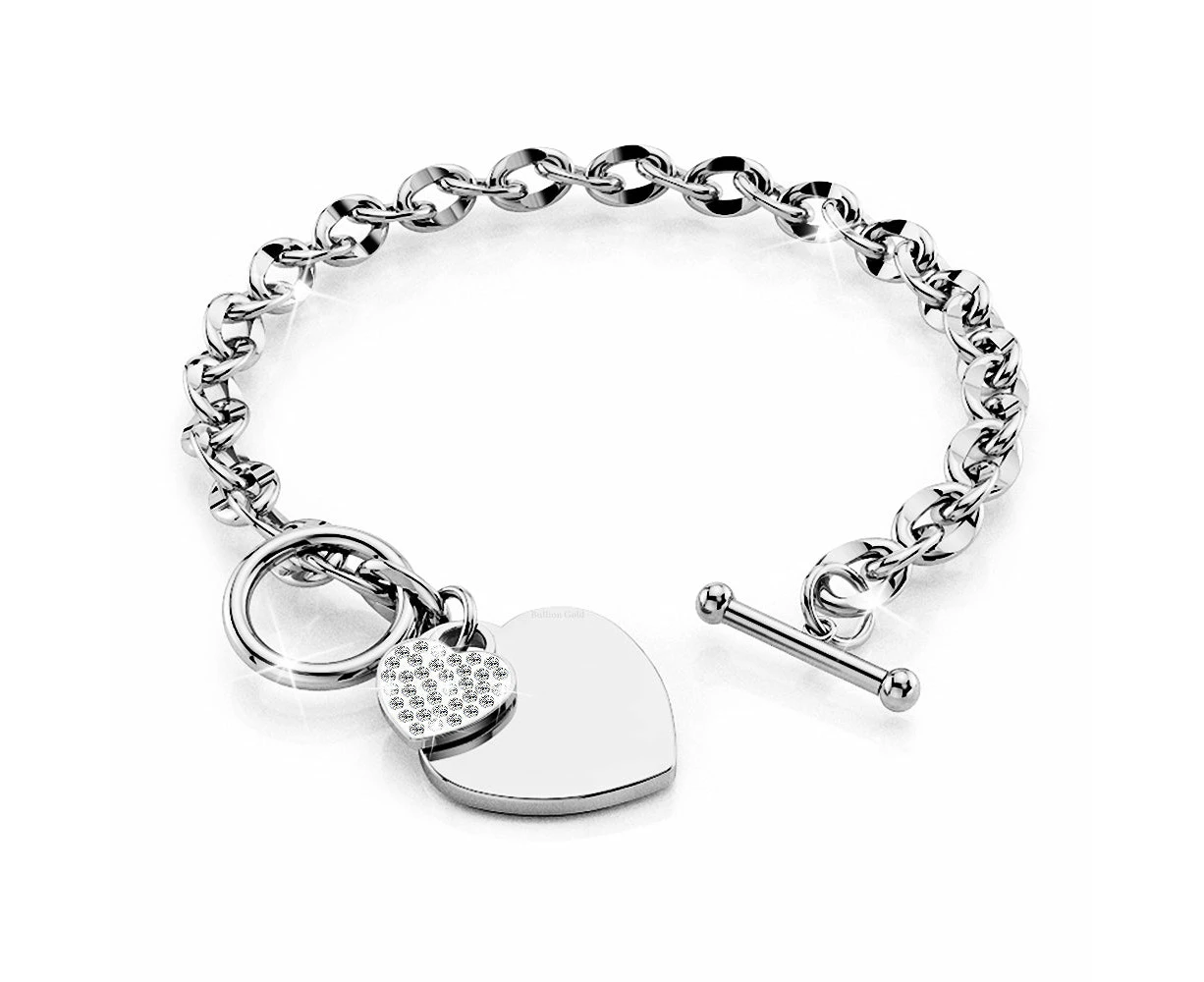 Diamond cut Belcher Chain T-lock Toggle Bracelet in White Gold Layered Steel Jewellery