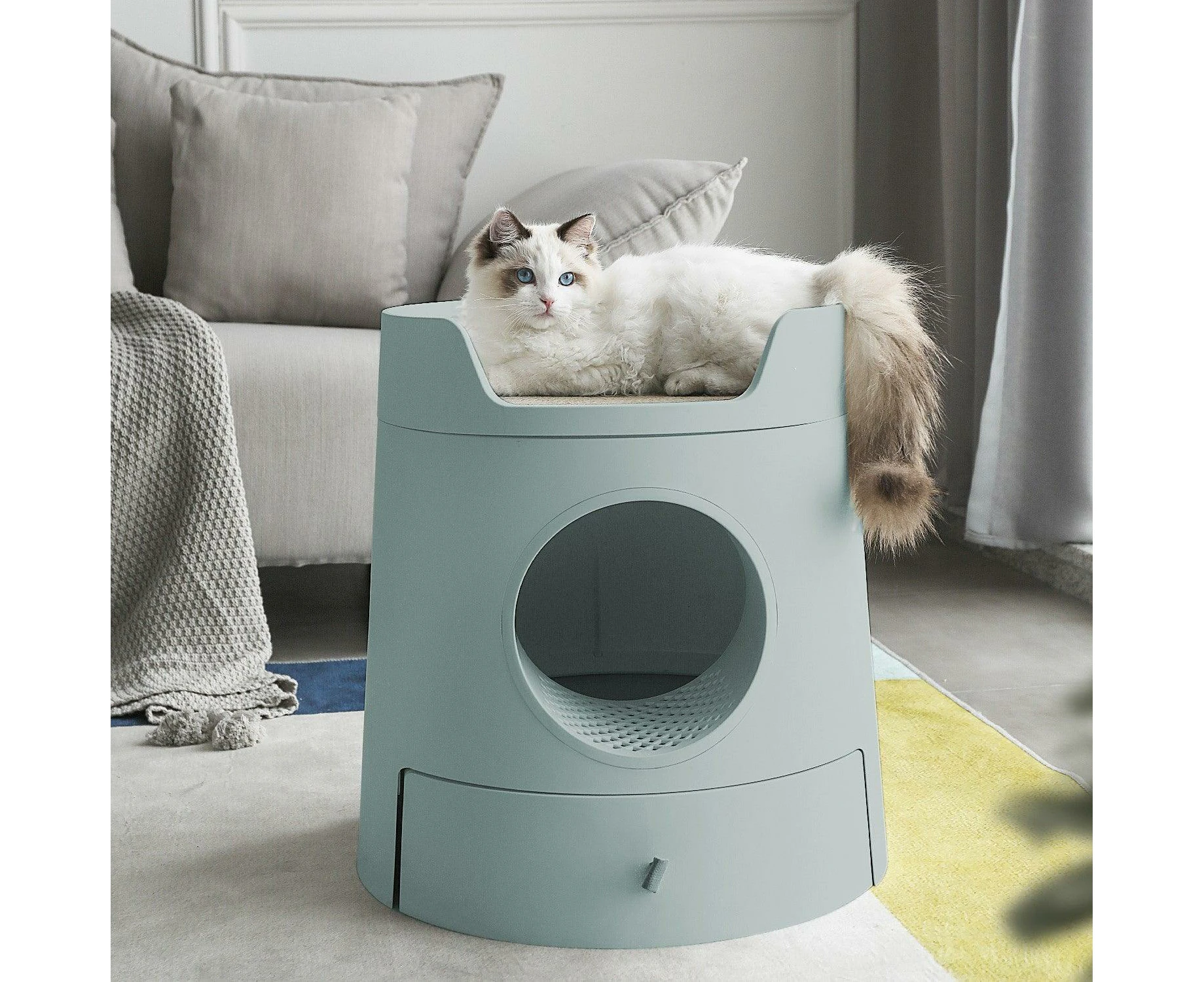 Mayitwill Cat Castle Semi Closed Litter Box with Scoop, Green