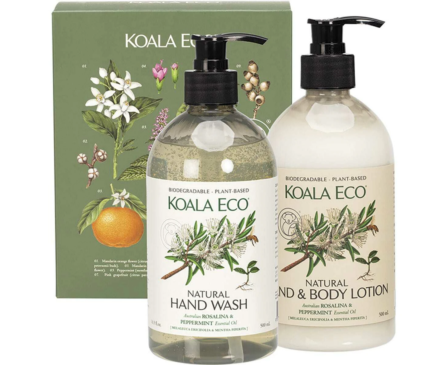 Hand Wash & Body Lotion Gift Pack, Set of 2 (Rosalina & Peppermint) - 500mL