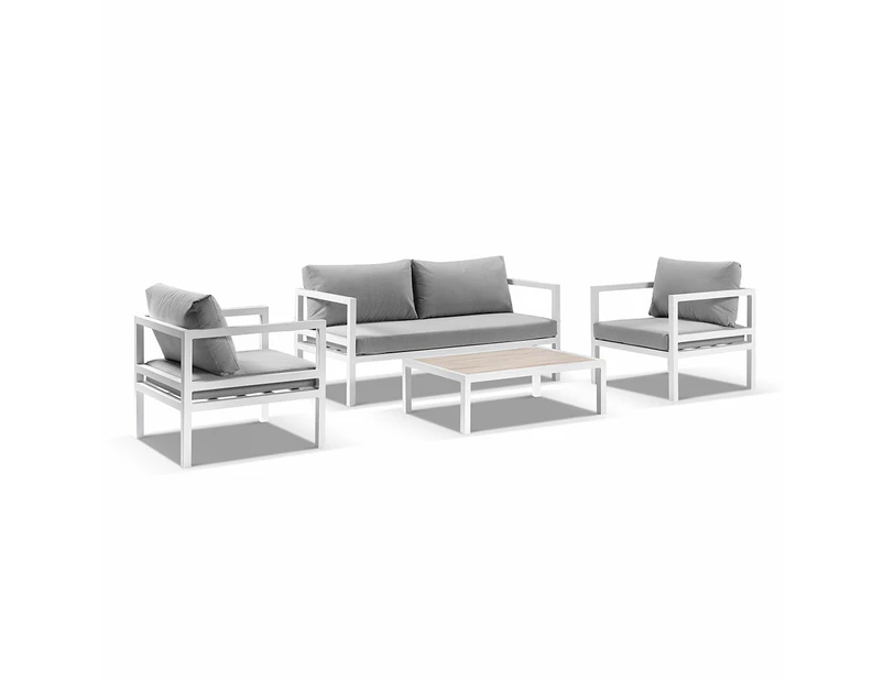 Cuba Outdoor Aluminium 2+1+1 Lounge Set with Coffee Table - Outdoor Aluminium Lounges - Frost White