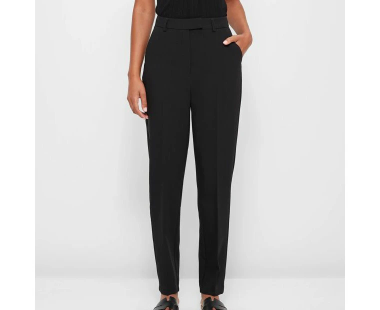 High Waist Tapered Full Length Pants - Preview - Black