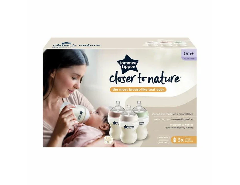 Tommee Tippee Closer to Nature Feeding Bottles - 3 Pack - Multi