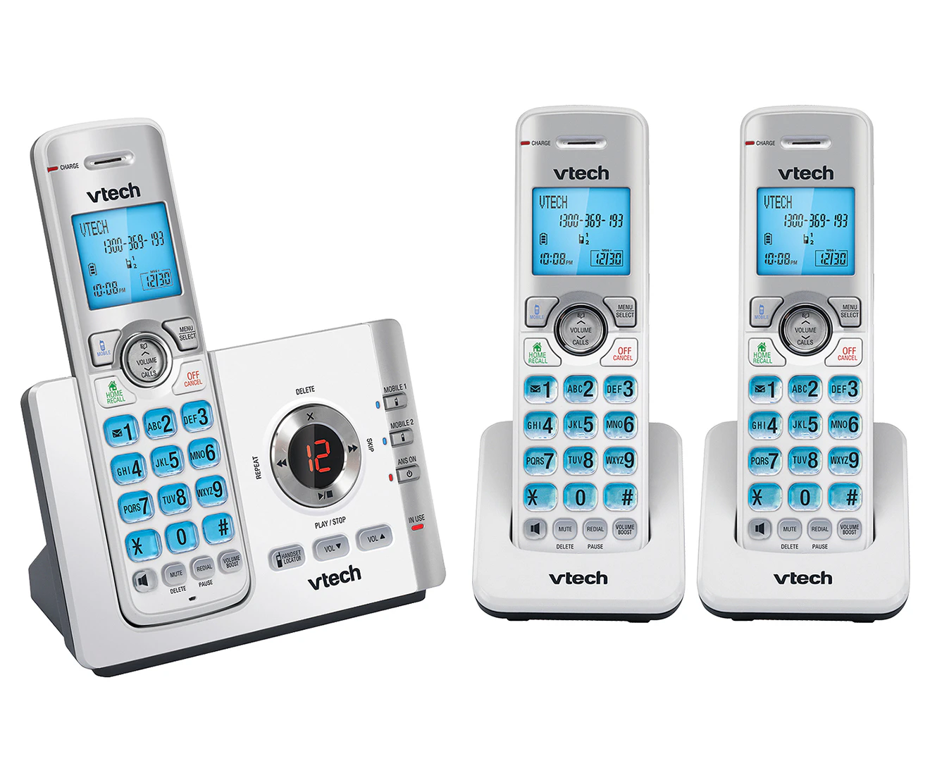 Vtech 17550 Triple Handset Dect6.0 Cordless/Wireless Phone w/ MobileConnect WHT